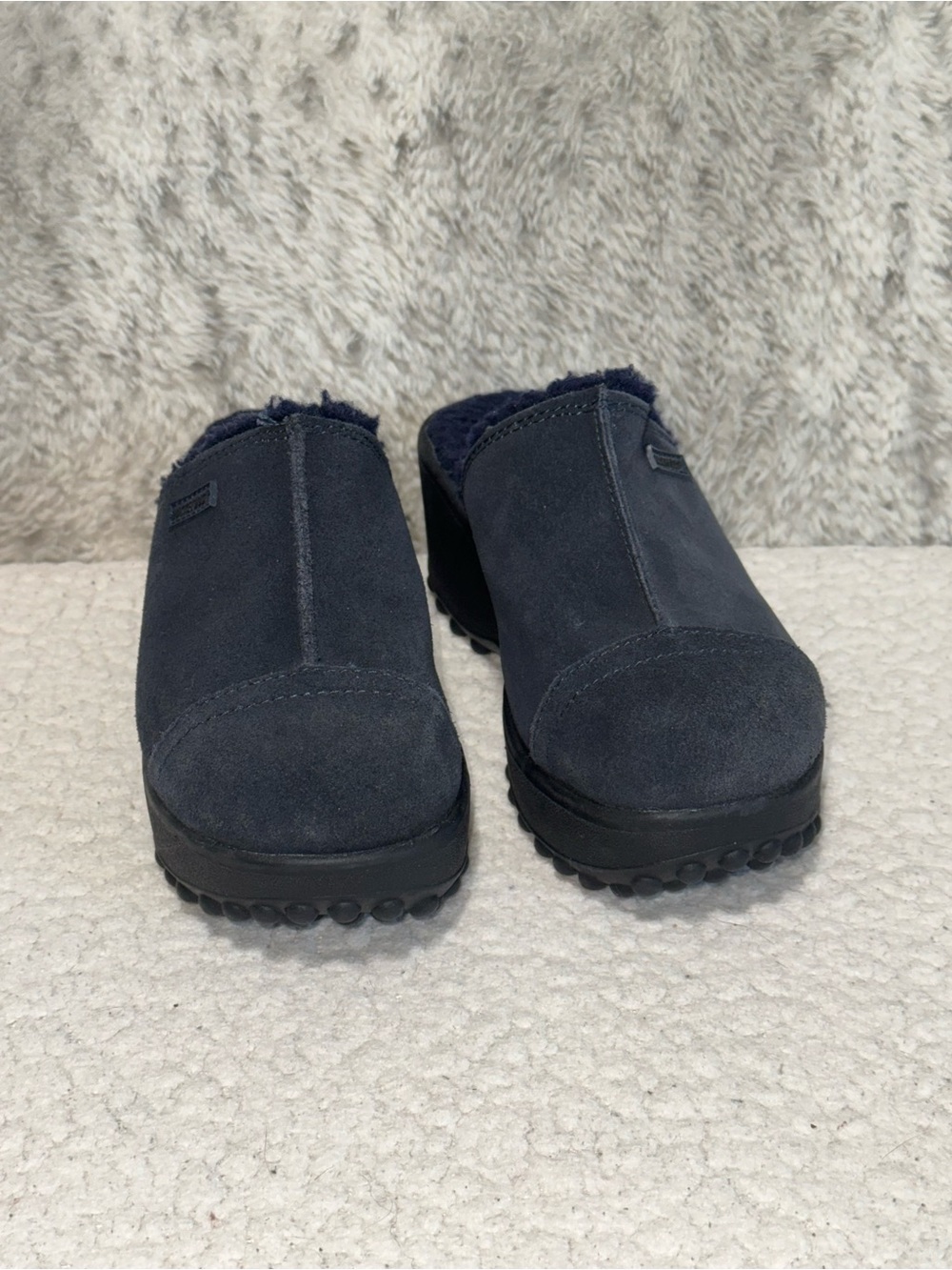 Rocket Dog Fran Navy Suede Platform Clogs Fuzzy Lined Mules 90s Y2K Size 6 - Picture 4 of 12